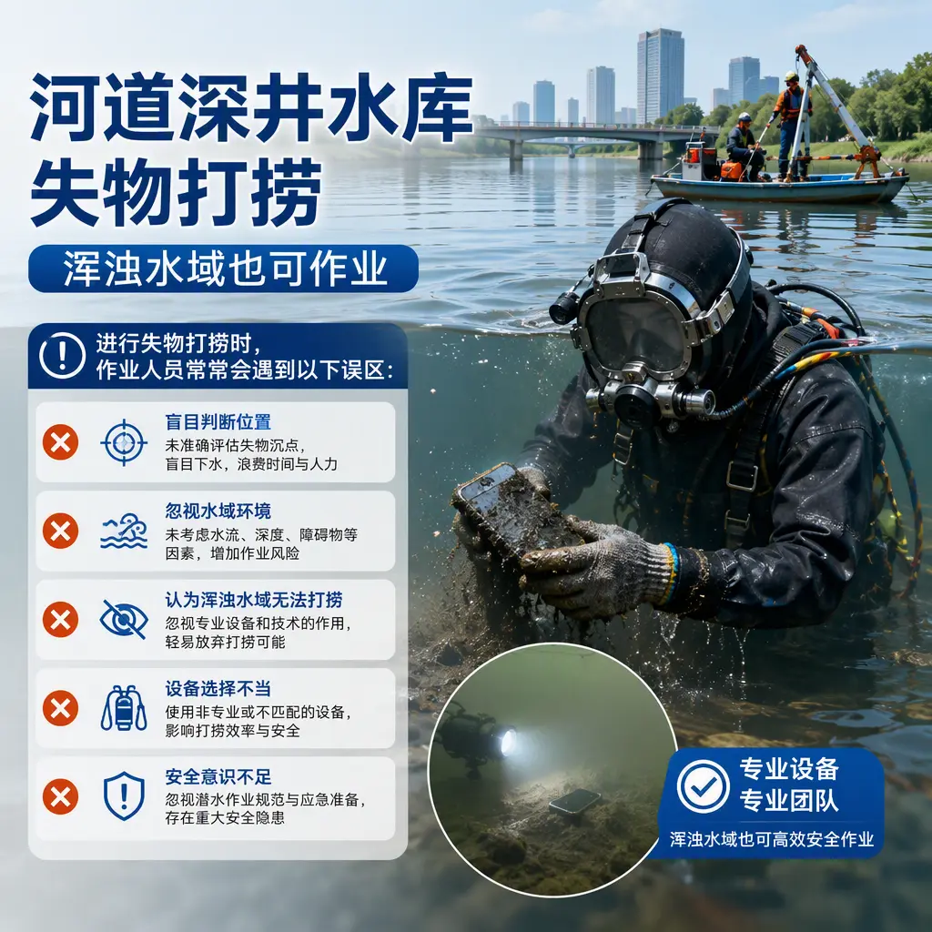 河道深井水库失物打捞，浑浊水域也可作业山亭
